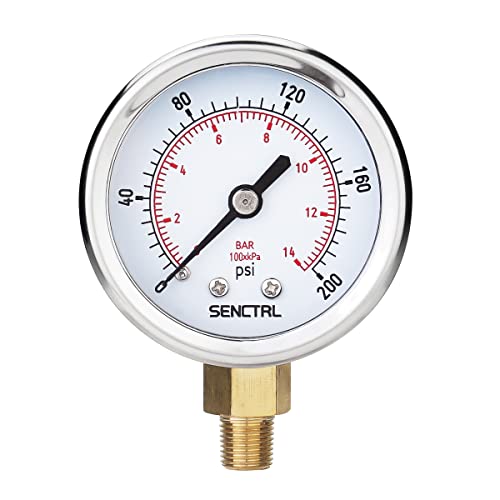 SENCTRL 0-200 Psi Pressure Gauge, 1/8" NPT Lower Mount - size: 0-200Psi, style: Lower Mount (1/8" NPT)