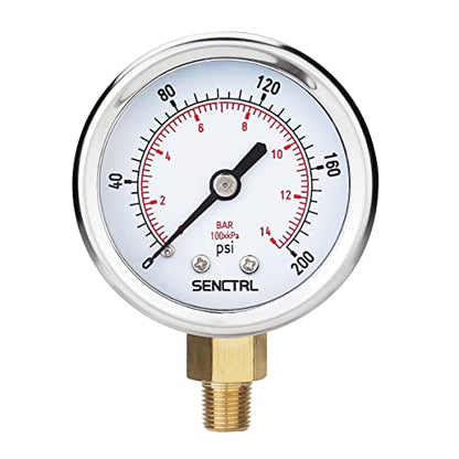 SENCTRL 0-200 Psi Pressure Gauge, 1/8" NPT Lower Mount - size: 0-200Psi, style: Lower Mount (1/8" NPT)