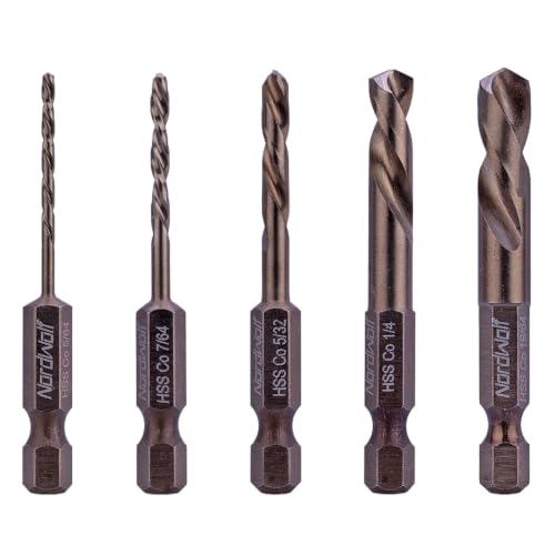 NordWolf 5-Piece M35 Cobalt Stubby Left Hand Drill Bit Set, Reverse Twist with 1/4" Hex Shank for Screw Extractors, SAE Sizes 5/64"-7/64"-5/32"-1/4"-19/64" in Storage Case - size: 5/64" to 19/64" (5 Pcs)