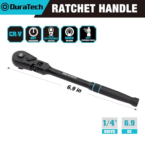 DURATECH 1/4-Inch Flex-Head Ratchet, 90-Tooth Quick-Release Ratchet Wrench - size: 1/4"(Black)