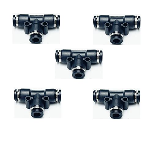 PNEUMATIC Black Plastic Push To Connect Fittings 3/16 Inch Tube OD Tee Connector Push Fit Fittings PE-3/16(Pack of 5) - color: Black, size: 3/16"OD