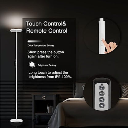 JOOFO LED Torchiere Floor Lamp with Remote, Stepless Dimmable Pearl White - color: Pearl White