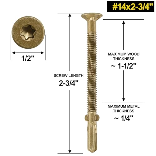 #14 x 2-3/4 Self-Tapping Trailer Deck Screws,550PcsT25 Star Bits Screws - color: Gold, size: #14 x 2-3/4in 550pcs