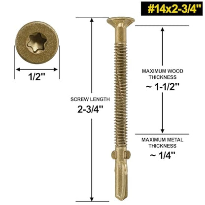 #14 x 2-3/4 Self-Tapping Trailer Deck Screws,550PcsT25 Star Bits Screws - color: Gold, size: #14 x 2-3/4in 550pcs