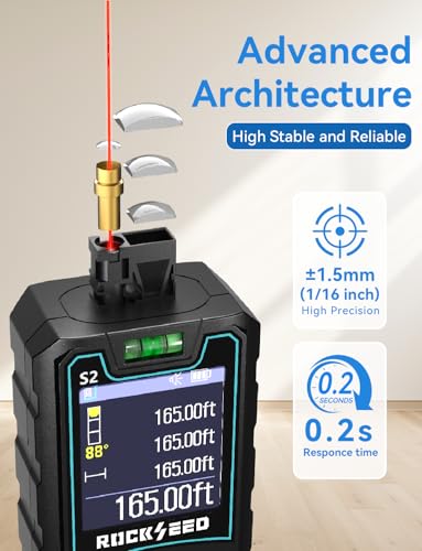 Laser Measuring Tool 165ft, RockSeed Laser Measure with Rotatable HD IPS Color Screen, 12 Measurement Modes, 3 Leveling Modes, 5 Units Switchable, for Stake Marking/Distance/Area/Volume - color: Red Laser