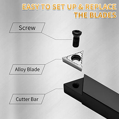 3/8" Indexable Carbide Turning Inserts Holder Set for Machining Lathes - size: 3/8 in