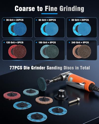 77 PCS 2 Inch Zirconia Sanding Discs, 1/4 Inch Roll Lock Quick Change Disc Accessories for Milwaukee M12 and Dewalt Die Grinders, Surface Conditioning for Paint, Rust Removal and Metal Deburring - style: 77 PCS
