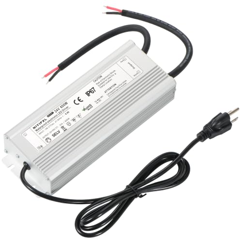LED Driver 600 Watts(300W X2) 24V DC Transformer，Waterproof IP67 Power Supply, Adapter with 3-Prong Plug 4.9 Feet Cable for Any DC led Lights, Computer Project, Outdoor Light - size: PFH-600W-24V