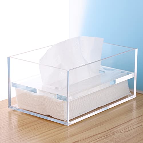 SANRUI Clear Acrylic Facial Tissue Box Cover Holder with 8mm Top Lid Rectangle Napkin Dispenser Organizer for Bathroom, Kitchen and Office Desk - color: Clear