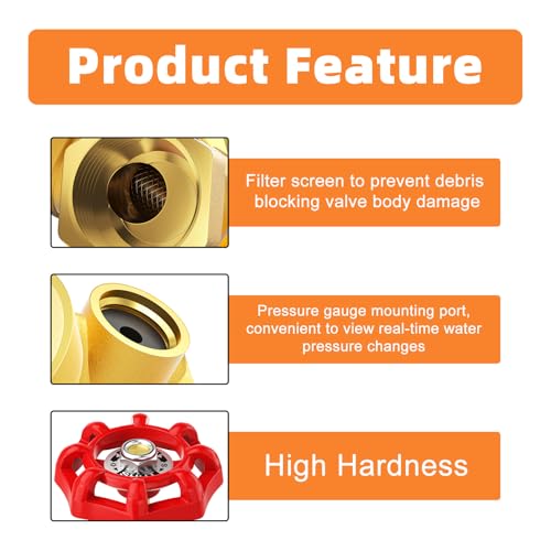 GASHER 1" Water Pressure Reducing Valve with Gauge Port 1/4", Brass Water pressure regulating valve for home - size: 1 Inch