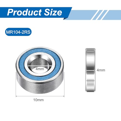 uxcell 10 Pcs MR104-2RS Micro Bearings, 4x10x4mm Chrome Steel, ABEC7 - size: MR104-2RS