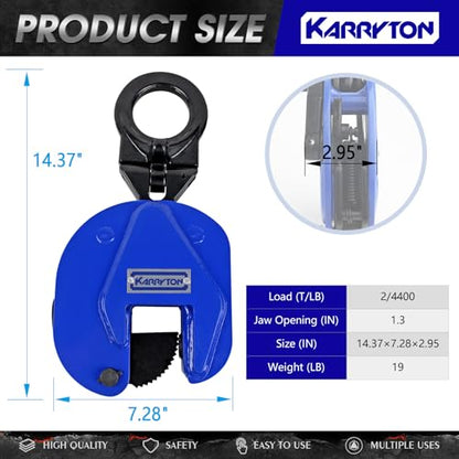 2Ton/4400LB Vertical Lifting Plate Clamp, Jaw Opening 1.3IN - style: 2 Ton