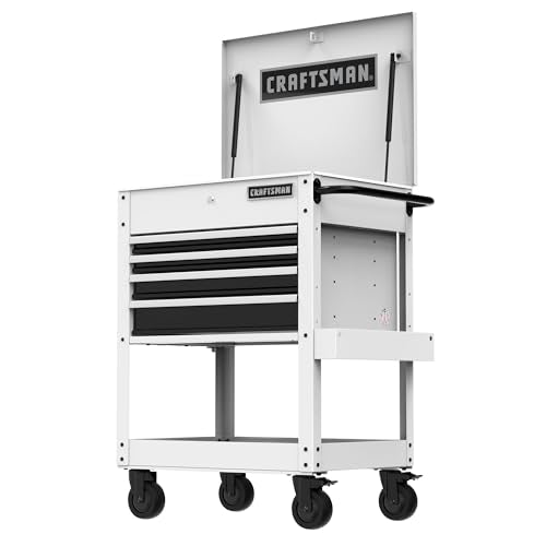 CRAFTSMAN Rolling Tool Chest with Drawers, Tool Box with Wheels and 4 Drawers, Power Outlets and USB, Protective Liner, Steel Utility Cart Storage Cabinet, Supports up to 700 lbs, White (CMST98276WW) - color: White