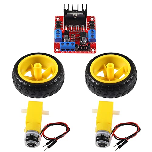 DIANN 2 Sets DC Gearbox Motor TT Motor 200RPM Tire Wheel DC 3-6V 1:48 Male Connector with 1Pc L298N Motor Drive Controller Board - style: Motor Sets