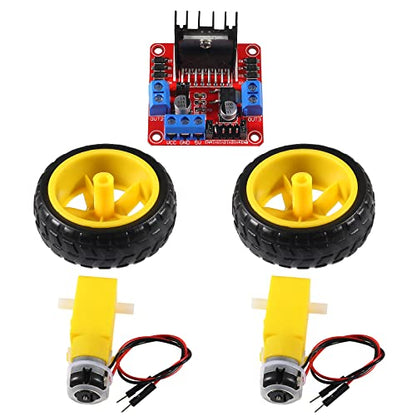 DIANN 2 Sets DC Gearbox Motor TT Motor 200RPM Tire Wheel DC 3-6V 1:48 Male Connector with 1Pc L298N Motor Drive Controller Board - style: Motor Sets