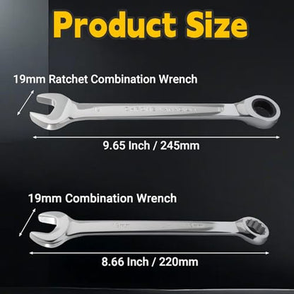 19mm Ratcheting Wrench 2 Pcs 72-Tooth 12-Point Chrome Plated - size: 19mm