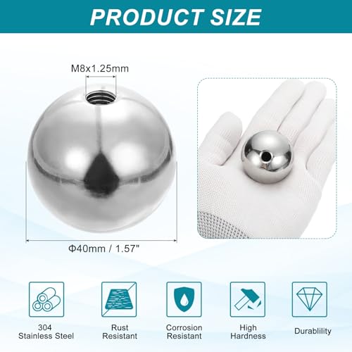 PATIKIL M8 x 40mm Ball Nuts Knob 304 Stainless Steel Round Solid Silver - size: M8x40mm