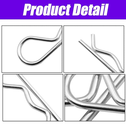 125PCS Cotter Pin Assortment Kit, Zinc Plated Steel R Clip Cotter Pins Set, Split Pin Fastener Clips for Car Mechanics, Lawn Mowers, Trucks, Tractors Repair - size: 125PCS-R Clips