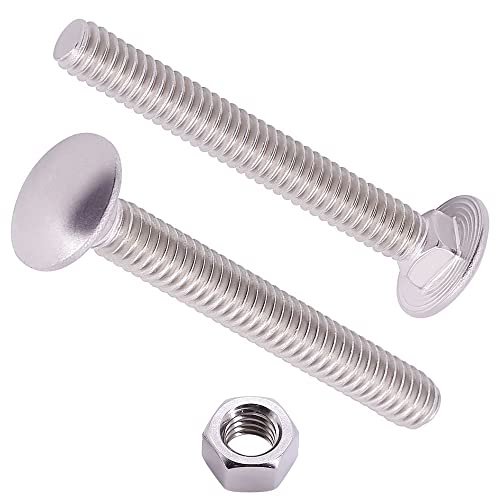 M6-1.0 x 60mm (10 Sets) Carriage Bolt DIN603 with Hex Nut DIN934, Full Coarse Thread, 304 Stainless Steel 18-8, Round Head Square Neck Screws Coach Bolt - size: M6-1.0 x 60mm