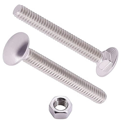 M6-1.0 x 60mm (10 Sets) Carriage Bolt DIN603 with Hex Nut DIN934, Full Coarse Thread, 304 Stainless Steel 18-8, Round Head Square Neck Screws Coach Bolt - size: M6-1.0 x 60mm
