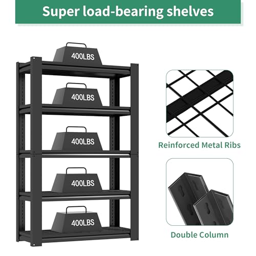 72" H Garage Shelving, Garage Shelves Heavy Duty, 5 Tier Adjustable Storage Shelves for Warehouse, Basement, Workshop, Kitchen, Require Assembly, 16''D*35.5''W*72''H, Black - size: 16"D*35.5"W*72"H