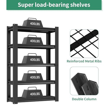 72" H Garage Shelving, Garage Shelves Heavy Duty, 5 Tier Adjustable Storage Shelves for Warehouse, Basement, Workshop, Kitchen, Require Assembly, 16''D*35.5''W*72''H, Black - size: 16"D*35.5"W*72"H