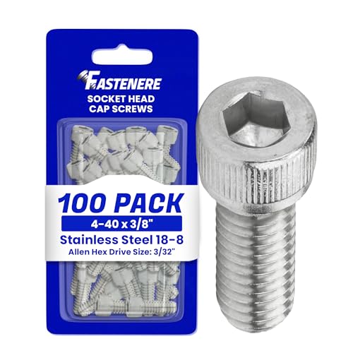 4-40 x 3/8 Socket Head Cap Screws, Full Thread, Allen Socket Drive, Stainless Steel 18-8, Bright Finish, Quantity 100 Pieces By Fastenere - size: 4-40 x 3/8" (100 Pack)
