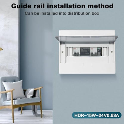 DIN Rail Power Supply, 15W 24VDC 0.63A Switching Power Supply with Overload Protection and Stable DC Output (HDR-15-24)