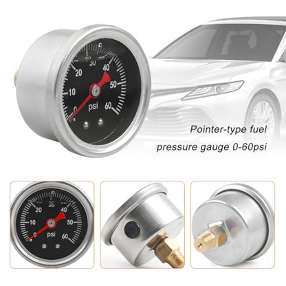 0-60 Psi Fuel Pressure Gauge, 1/8" NPT Center Back Mount Stainless Steel Oil Liquid Fuel Filled Stress Indicator, 1.87" Dial Size Automotive Engine Pressure Test, Universal Fit