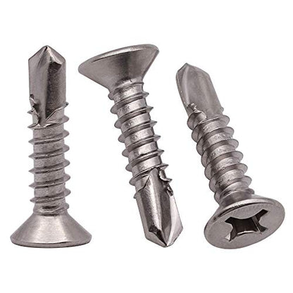 #12 x 1 Phillips Flat Head Sheet Metal Screws, Stainless Steel 410 Self Drilling Screws for Metal, Countersunk Head, Phillips Drive, Self Tapping, 50 Pack - size: #12 x 1"