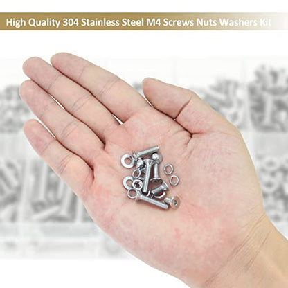 382 Pieces M4 x 5/6 /8/10 /12/16 /20mm Countersunk Head Socket Cap Screws Nuts Washers Assortment Kit, 304 Stainless Steel, Fully Machine Thread - size: M4, style: Countersunk Head Socket Cap