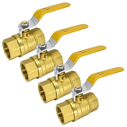 4 Pack 1" Brass Ball Valves, NPT Female Full Port Shut Off Valve, 1inch NPT Ball Valve, Heavy Duty Threaded Brass Connector, 600 WOG for Water, Oil, Gas & Hydraulic Systems - size: 1 Inch
