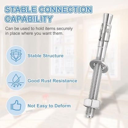 MECCANIXITY 5 Pcs Wedge Anchors, 5/8" x 5" Stainless Steel Concrete Anchors Bolts, Heavy Duty Standard Fastener for Cement Wall Base Bracket (Include Washers Nuts, Silver Tone) - size: 5/8" x 5"