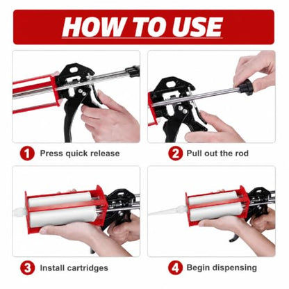 Epoxy Gun Dual Cartridge 200 ml / 215 ml (1:1 & 2:1), Manual 2 Part Epoxy Gun for Panel Bonding, Structural, Fillers, Plastic Repair, Red