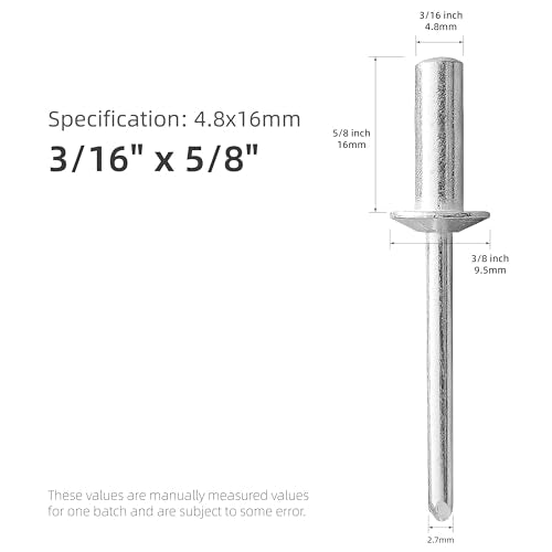 50Pcs Closed End Blind Rivets, 3/16" x5/8" - All Aluminum Dome Head Sealed Pop Rivets (4.8x16mm) - color: All Aluminum, size: 3/16"x5/8"(4.8x16mm)