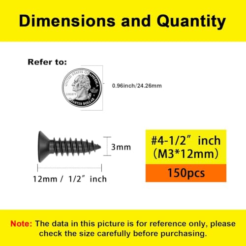 #4 Flat Head Phillips Wood Screws 150Pcs, Carbon Steel, 1/2" - color: Black, size: #4 x 1/2''-150pcs