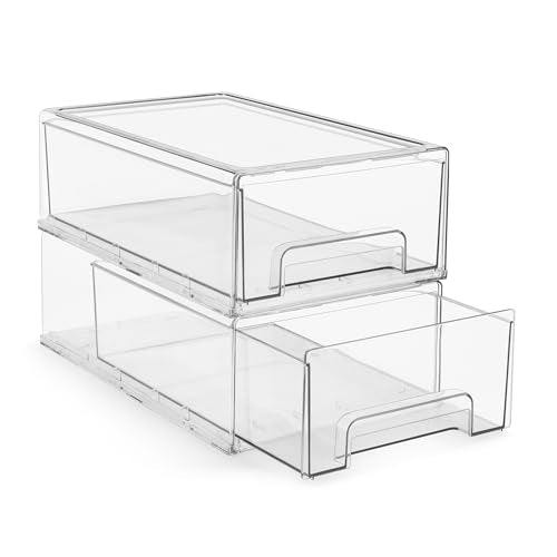 Sorbus Clear Stackable Storage Drawers with Pull-Out Bins (Medium, 2 Pack) - color: 2 Pack, size: Medium