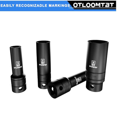 OTLOOMTBT 1/2" Drive Impact Socket Set, Metric Deep with Drill Adapter - size: 1/2 Inch 14 PCS