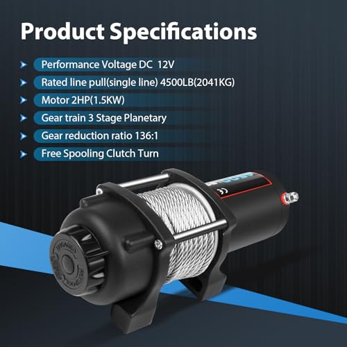 4500LBS electric winch, 12V 4500LBS winch Steel Cable Winch