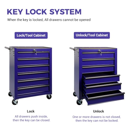Rolling Metal Tool Chest with 6 Drawers, 20" 6-Drawer Tool Chest Cabinet with Ball Bearing Drawer Slides, Steel Tool Storage Box Organizer -Purple - color: Purple-6