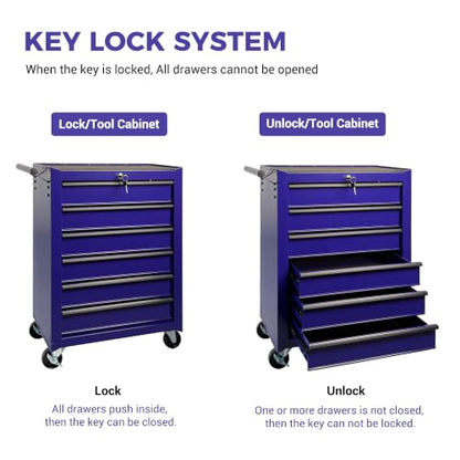 Rolling Metal Tool Chest with 6 Drawers, 20" 6-Drawer Tool Chest Cabinet with Ball Bearing Drawer Slides, Steel Tool Storage Box Organizer -Purple - color: Purple-6