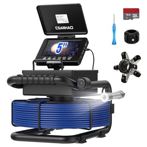 Sewer Camera with self-Leveling & 512Hz Transmitter sonda Drain Snake 164ft Plumbing Inspection Camera 5" Screen DVR Included 16GB TF-Card (165ft) - size: 49M