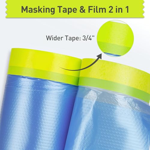 Tangibay Pre-Taped Masking Film for Painting - 44" x 66' Painters Plastic Sheeting with Automotive Paint Tape and Drape for Covering Cars, Walls, Windows and Furniture Protection (5 Rolls) - size: 5 Rolls: 44"