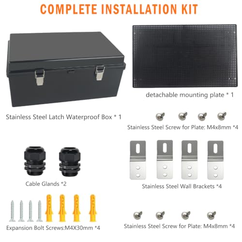 Electrical Junction Box, IP67 Waterproof Outdoor Box ABS Plastic Enclosure with Stainless Steel Latches & Brackets, Hinge Black Cover Project Box with Mounting Plate 15.7"x9.8"x6.7" - color: Black, size: 15.7"x9.8"x6.7"