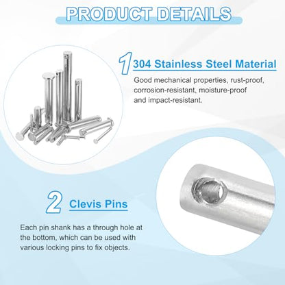 PATIKIL 8 x 45 mm Single Hole Clevis Pins, 4 Pcs 304 Stainless Steel Flat Head Pin for Hitch Pin Lock Link Hinge Systems, Silver - size: 8 x 45 x 39.3 mm