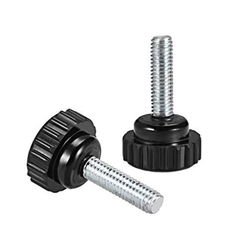 uxcell 4pcs Knurled Clamping Knobs M6 x 20mm Metric Zinc Plated Carbon Steel Male Thread Thumb Screw on Type 21mm Plastic Round Head Threaded Hand Bolt Stud Knobs Black - size: M6 x 20mm x 21mm