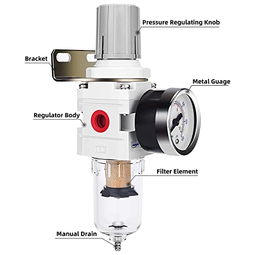 NANPU 1/4" NPT Air Compressor Filter & Pressure Regulator Combo w/Gauge - size: 1/4" NPT, style: Semi-Auto Drain, Metal Coupler&Plug