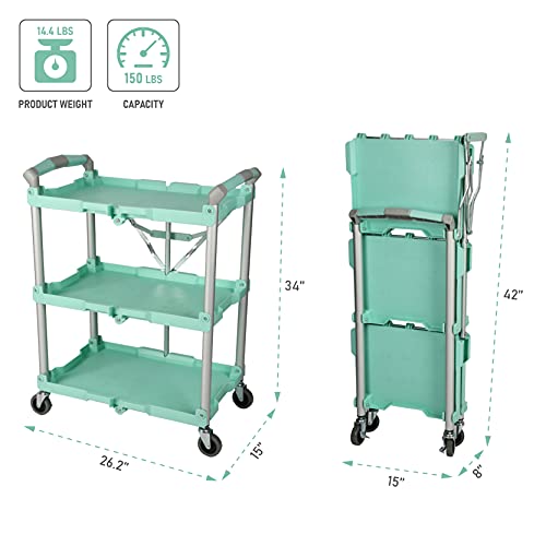 Olympia Tools 89-349 Pack-N-Roll Folding Collapsible Service Cart, 150LB Capacity, Teal - color: Teal, size: 150LB