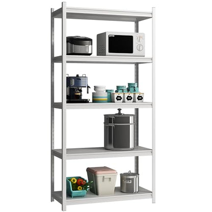 5 Tier Metal Storage Shelves Adjustable Garage Shelving, Heavy Duty Industrial Utility Rack Organization for Kitchen, Pantry, Closet, Garage, Office (White) - color: White-S 5 Tier