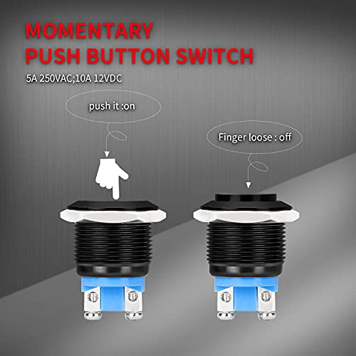 DaierTek 12V 19mm Momentary Horn Push Button Switch Black Metal Waterproof Round Starter Power Switch for RV Truck Boat Marine - 2pcs (Pack of 2) - size: 19mm (Pack of 2)